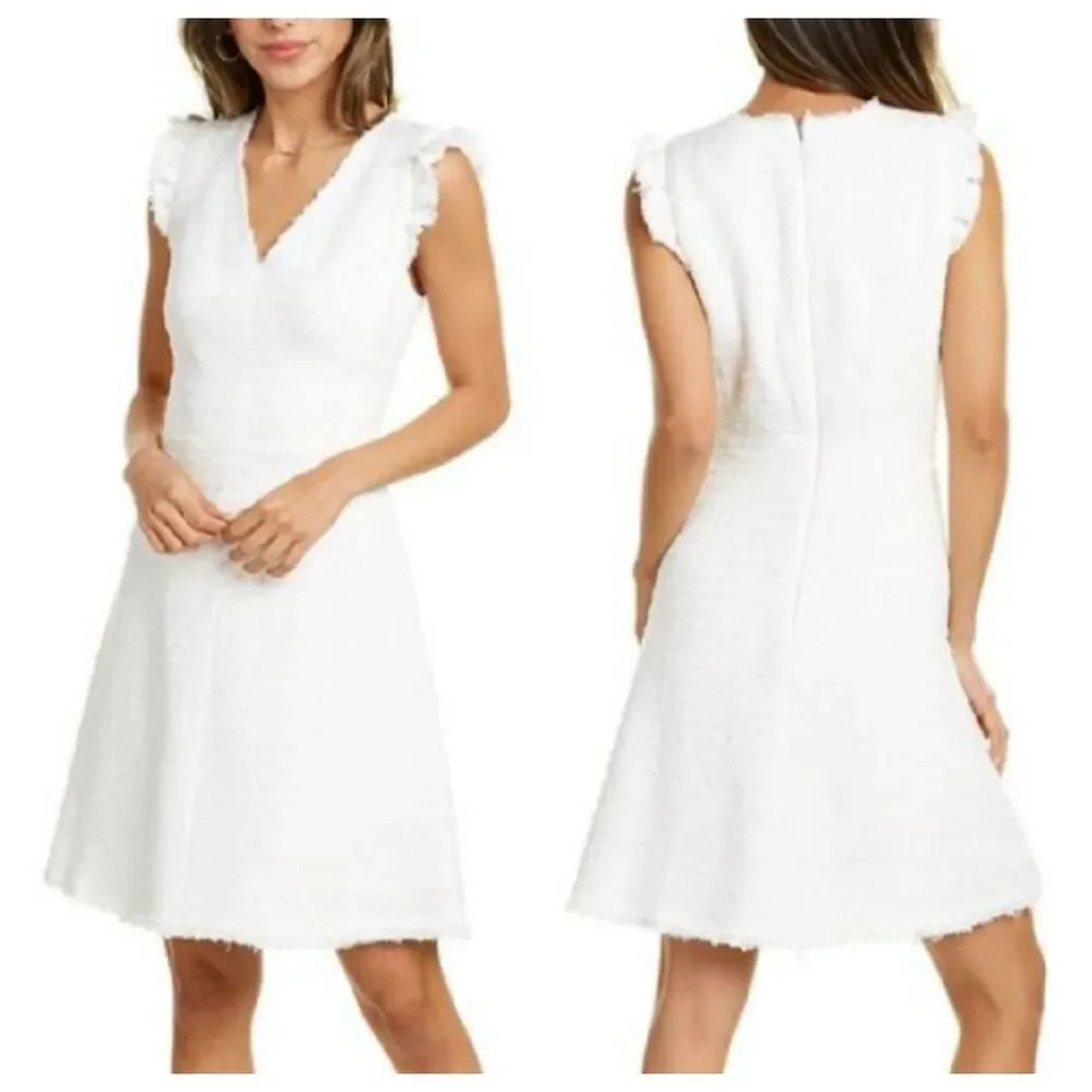 Rebecca Taylor Women's White Sleeveless Casual Tweed Mini Dress Size 10